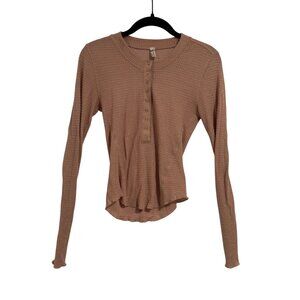 Free People One of the Girls Henley Thermal Top in Rose (Clay) color Size XS
